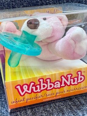 WubbaNub Pink Bear Baby Pacifier Plush NWT